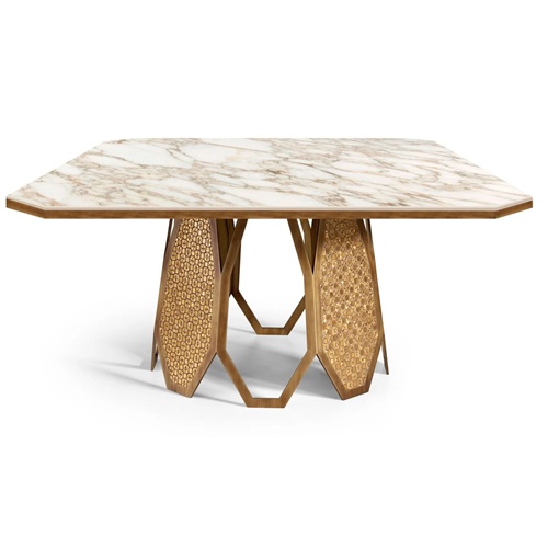 高檔西餐廳歐式不（bú）鏽鋼大理石時尚餐桌