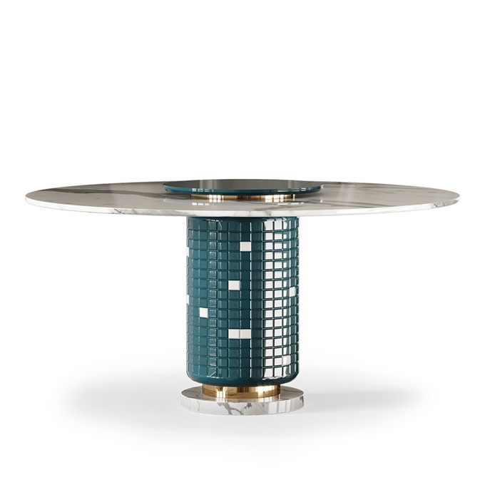 西餐廳意式輕奢岩板現代旋（xuán）轉餐（cān）桌