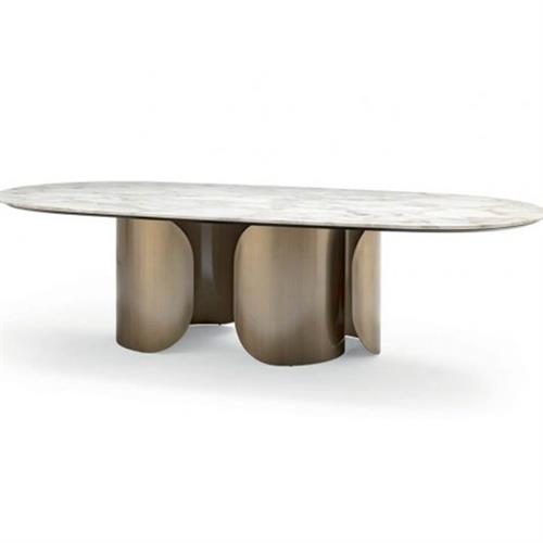 北歐簡約不鏽鋼橢圓形西餐（cān）廳餐桌