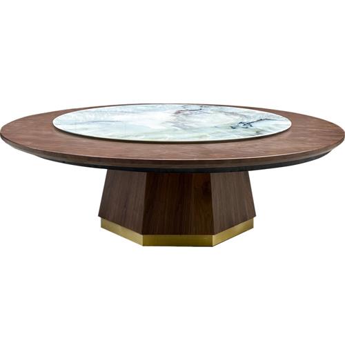 餐廳酒樓包廂大理石大圓桌（zhuō）椅（yǐ）實木新中式家（jiā）具