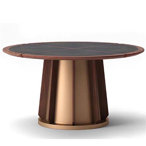 現代中（zhōng）式餐廳包房鈦金不鏽鋼岩板圓桌