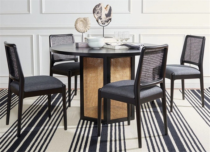 會所酒（jiǔ）樓新古典藤編實木特色圓（yuán）桌