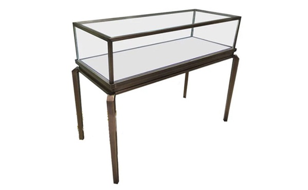 黃古銅不（bú）鏽鋼玻璃展示櫃_不鏽鋼珠寶展櫃定做