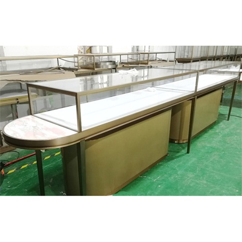 黃金珠寶展示櫃廠家_時尚鏡麵玫瑰金珠寶櫃