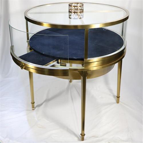 寶石翡（fěi）翠玉石高端（duān）飾品不鏽鋼圓形玻璃展櫃