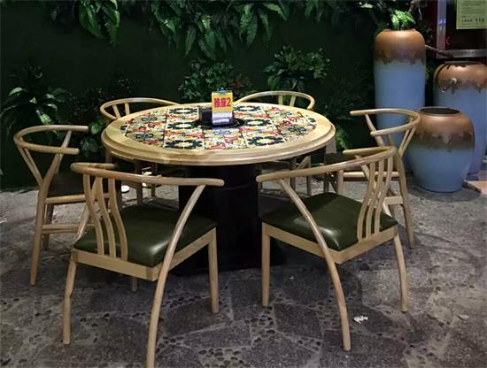 主題餐廳桌椅實木時尚花紋（wén）湘菜館餐桌椅