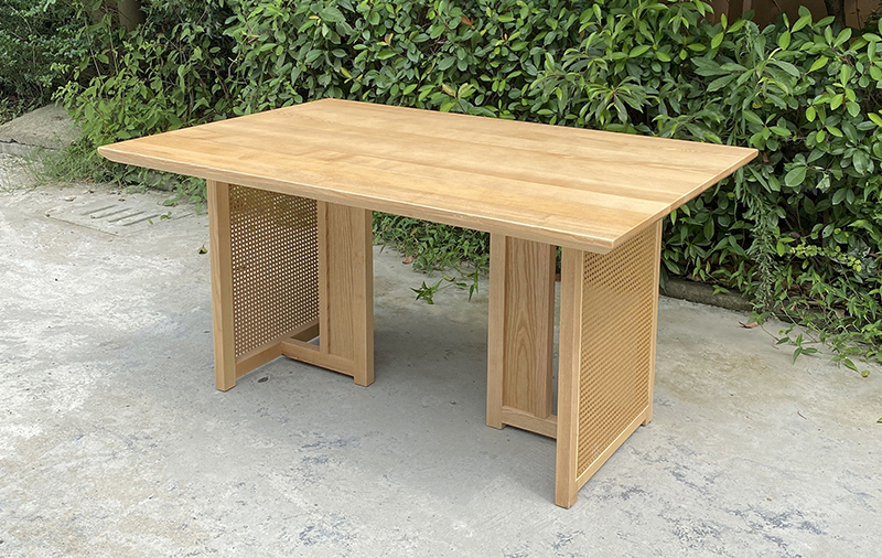 主題餐廳藤藝全實木原木長（zhǎng）方形餐桌