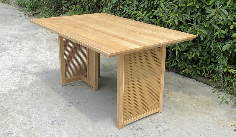 主題餐（cān）廳藤藝全實木原木長（zhǎng）方（fāng）形（xíng）餐桌