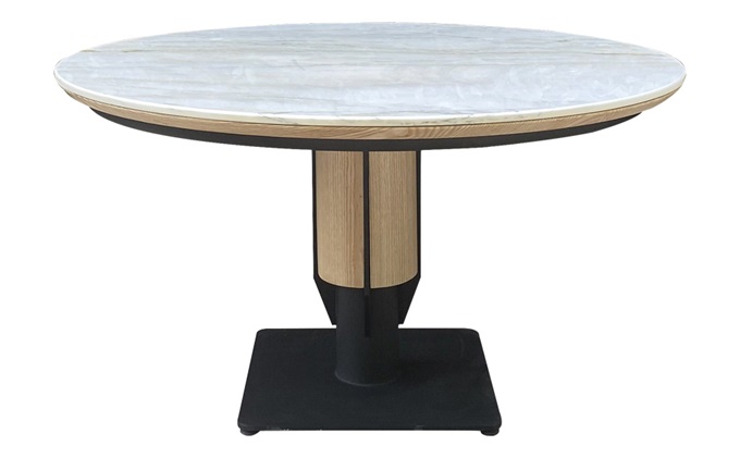 新（xīn）中式綠茶餐廳包廂實（shí）木大理石圓（yuán）餐桌