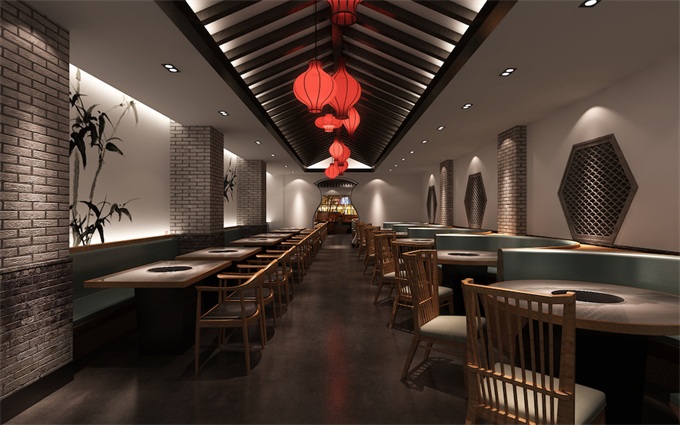 火鍋店現代簡約（yuē）風格空間裝修設計