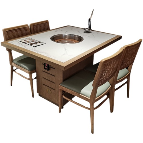 山東火鍋桌定做_大（dà）理石麵下沉式（shì）電磁爐火鍋桌