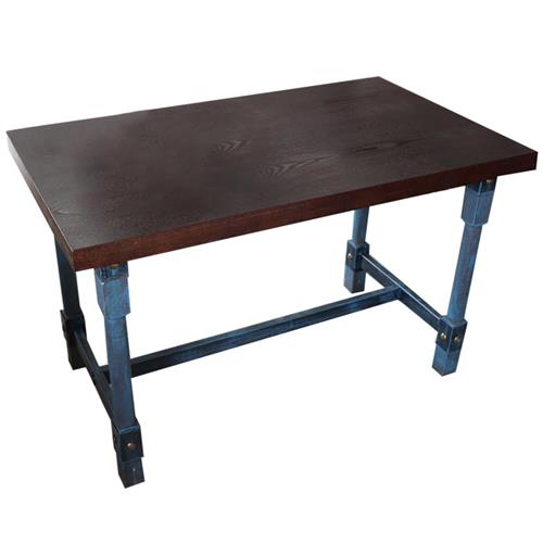 工業仿古風五金鐵柱桌腳個性餐桌_實木方（fāng）形做舊（jiù）餐桌